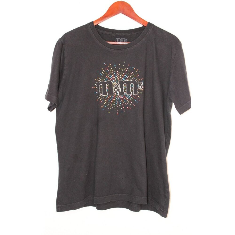 M&M‎ Mars Vintage Women's T-Shirt XL Black Rhinestones Short Sleeve Relaxed Fit